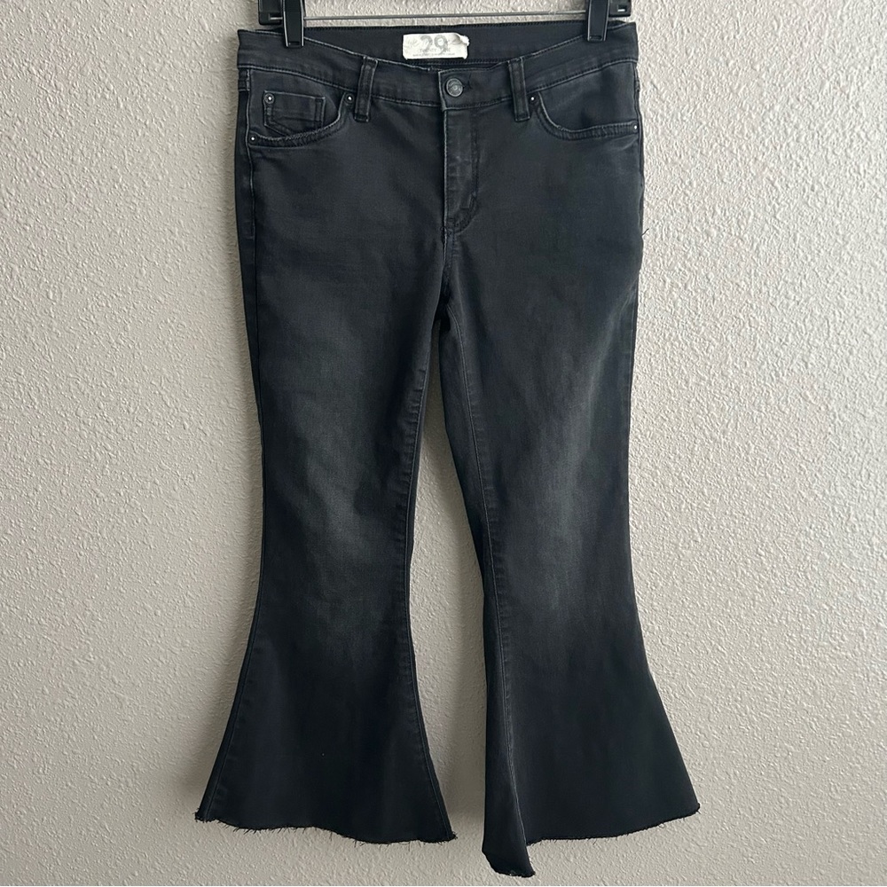 We The Free Black Free People Ankle Flare Denim Stretch Jeans Raw Hem